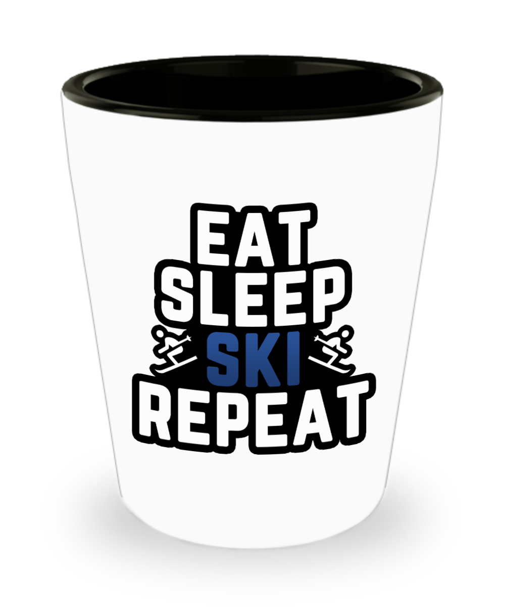 Skiing Gifts Eat Sleep Ski Repeat Birthday Christmas Gift Idea For Men Women Shot Glass