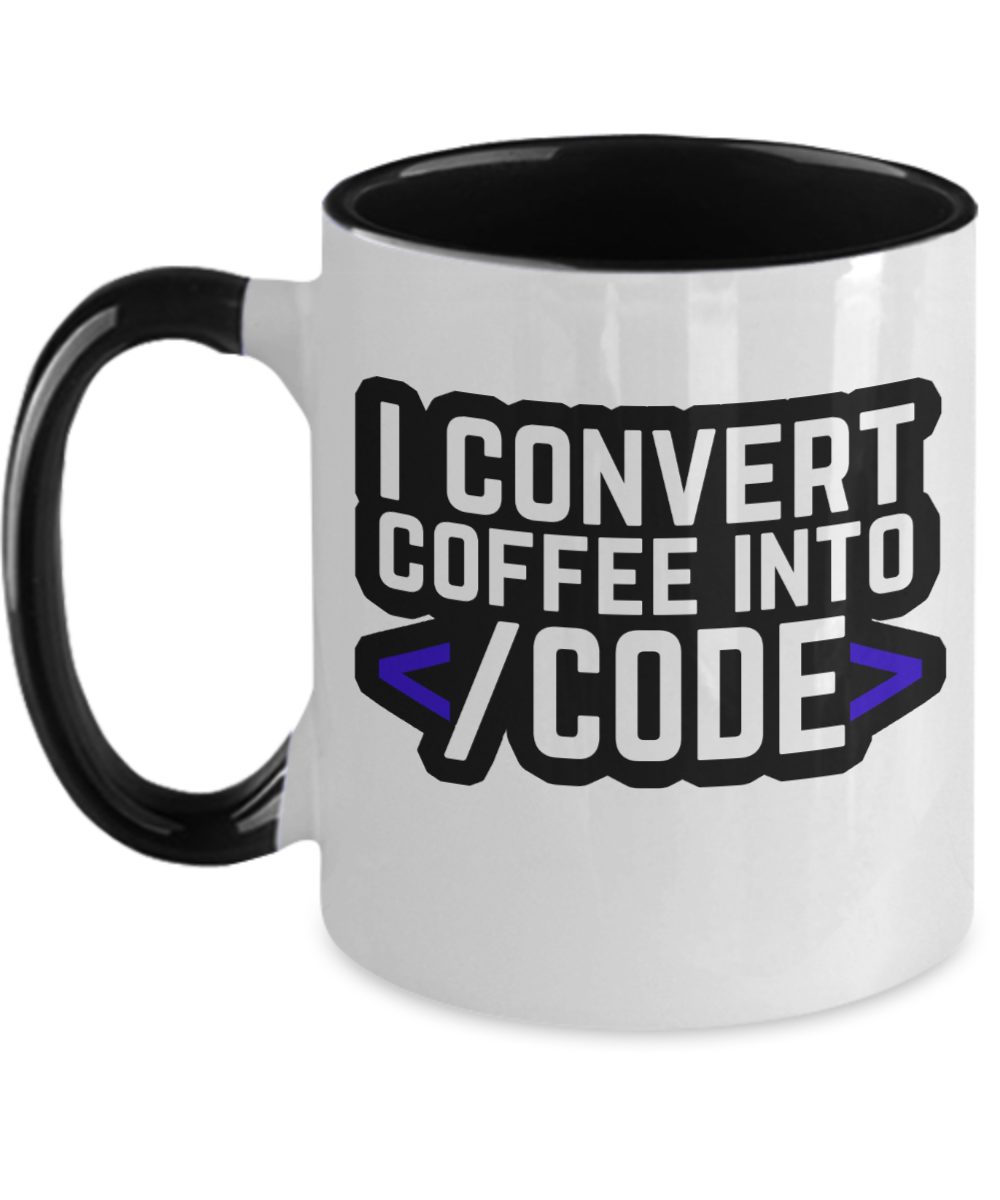 Computer Programming Gifts I Convert Coffee Into Code Birthday Christmas Gift Idea For Men Women Two Tone Coffee Mug 11oz