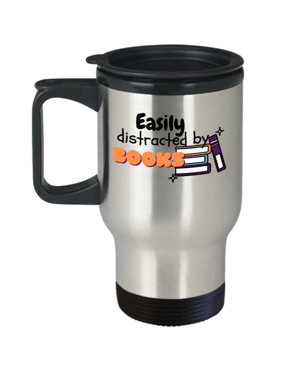 Librarian Gifts Easily Distracted By Books Birthday Christmas Gift Idea For Men Women Travel Mug