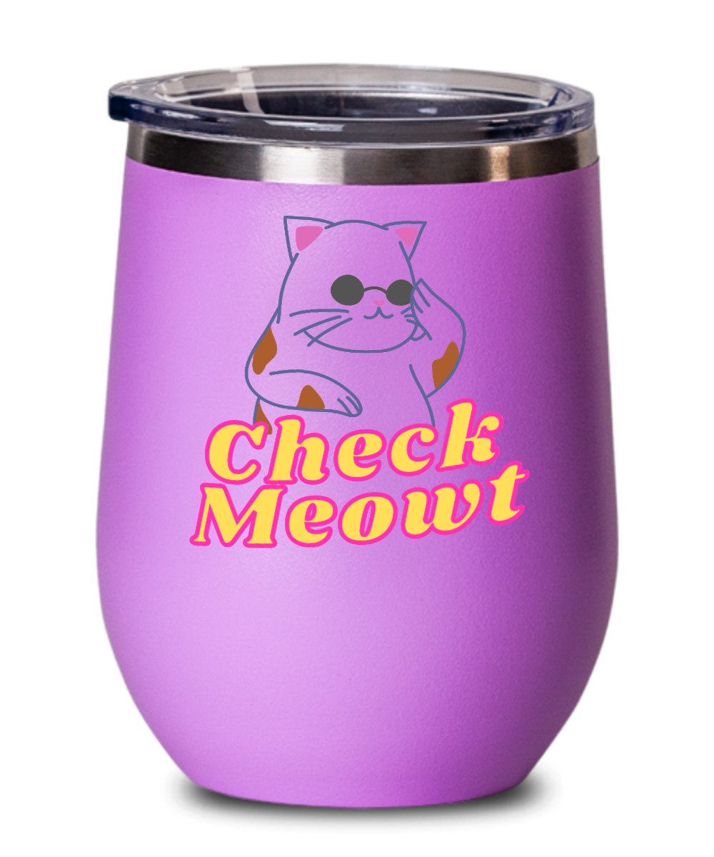 Cat Lovers Gifts Check Meowt Birthday Christmas Gift Idea For Men Women Wine Glass