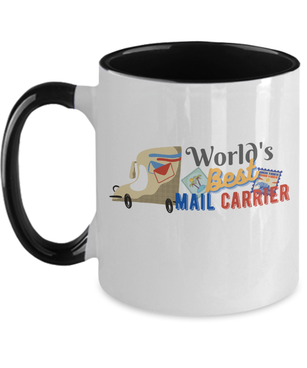 Postal Worker Gifts Worlds Best Mail Carrier Birthday Christmas Gift Idea Two Tone Coffee Mug 11oz