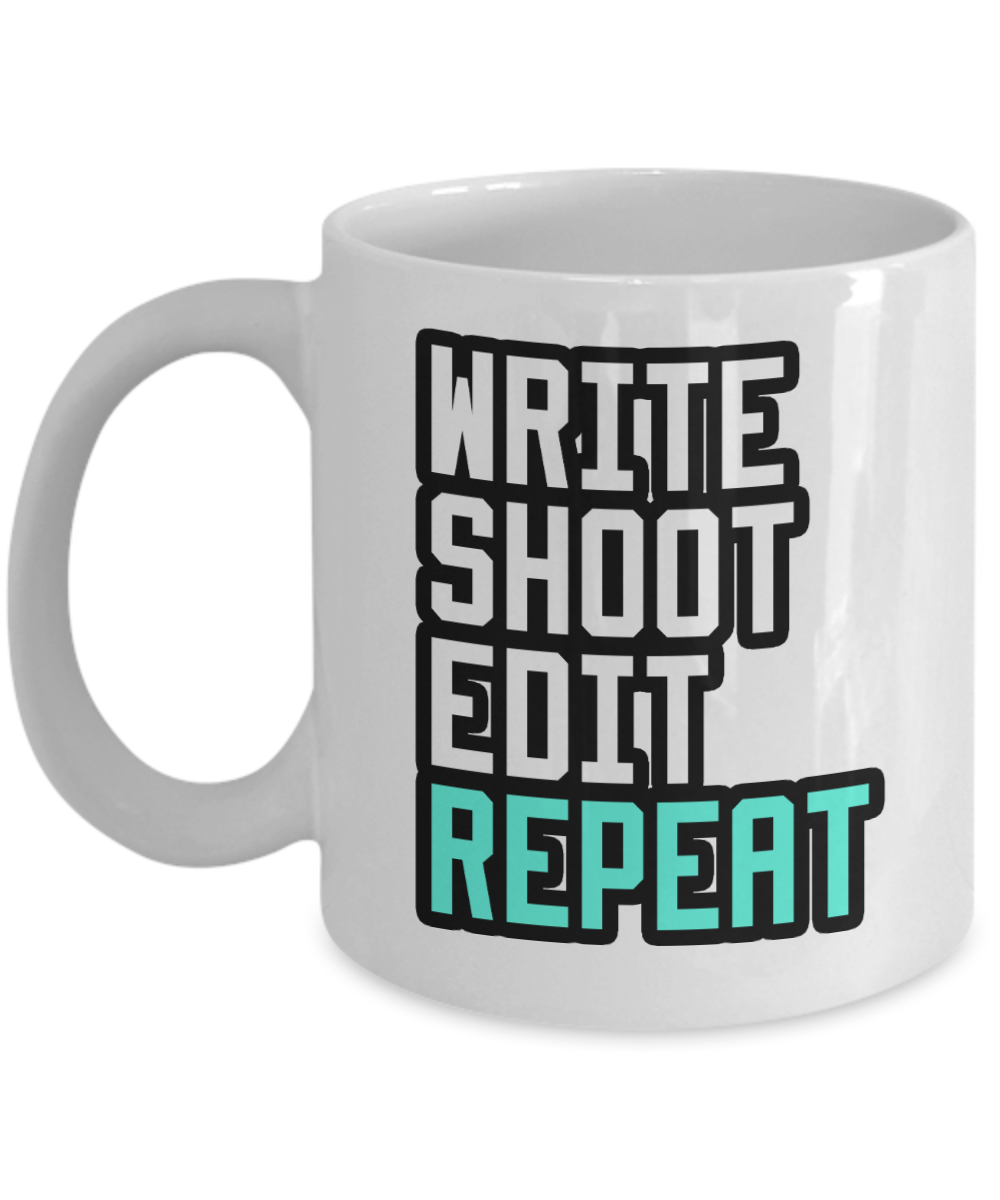 Journalist Gifts Coffee Mug Write Shoot Edit Repeat Birthday Christmas Gift Idea For Men Women 11 oz or 15 oz