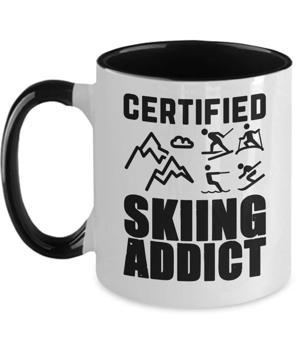 Skiing Gifts Certified Skiing Addict Birthday Christmas Gift Idea For Men Women Two Tone Coffee Mug 11oz