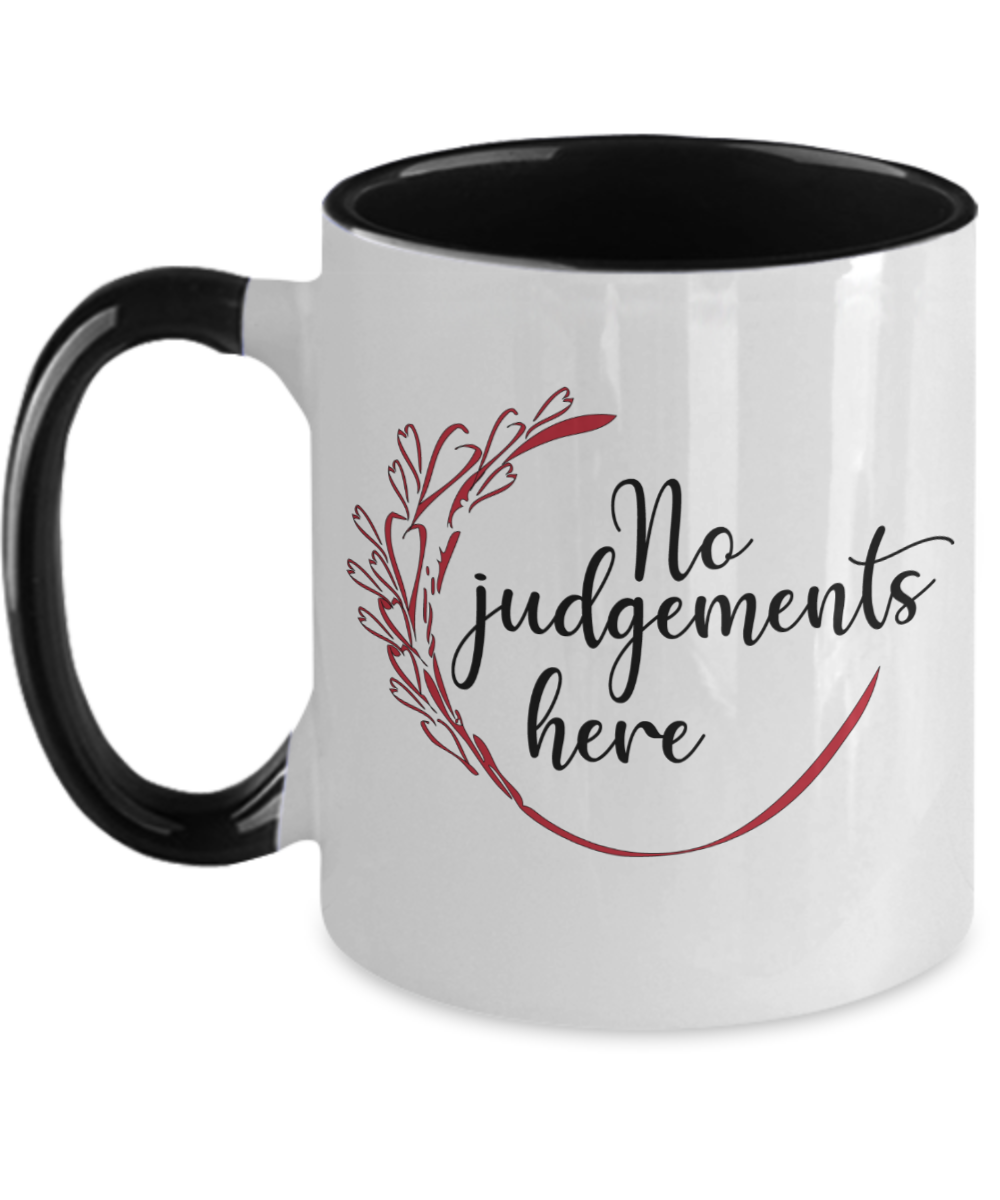 Gynecologist Gifts No Judgements Here Birthday Christmas Gift Idea Two Tone Coffee Mug 11oz