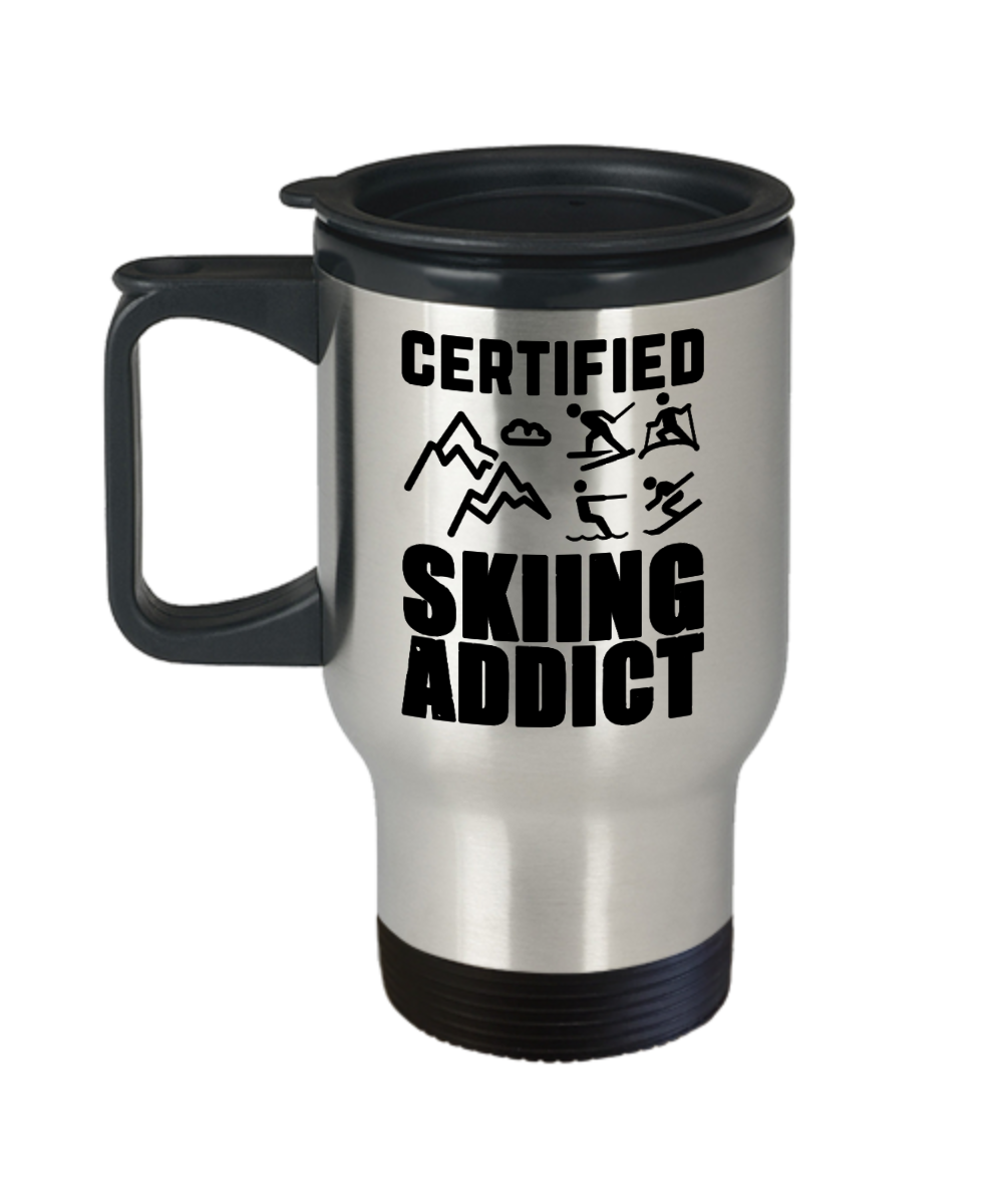 Skiing Gifts Certified Skiing Addict Birthday Christmas Gift Idea For Men Women Travel Mug