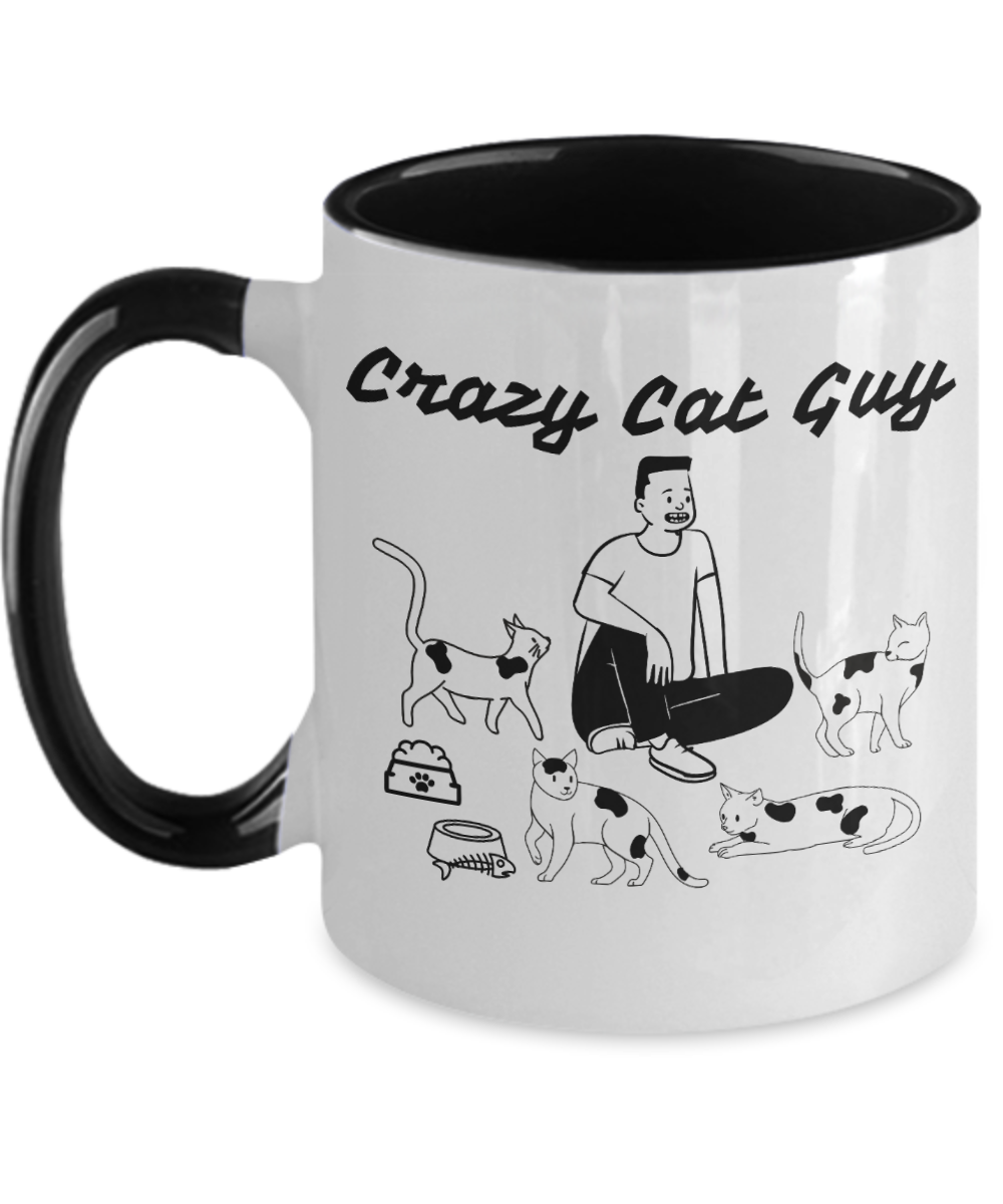 Cat Lovers Gifts Crazy Cat Guy Birthday Christmas Gift Idea Two Tone Coffee Mug 11oz