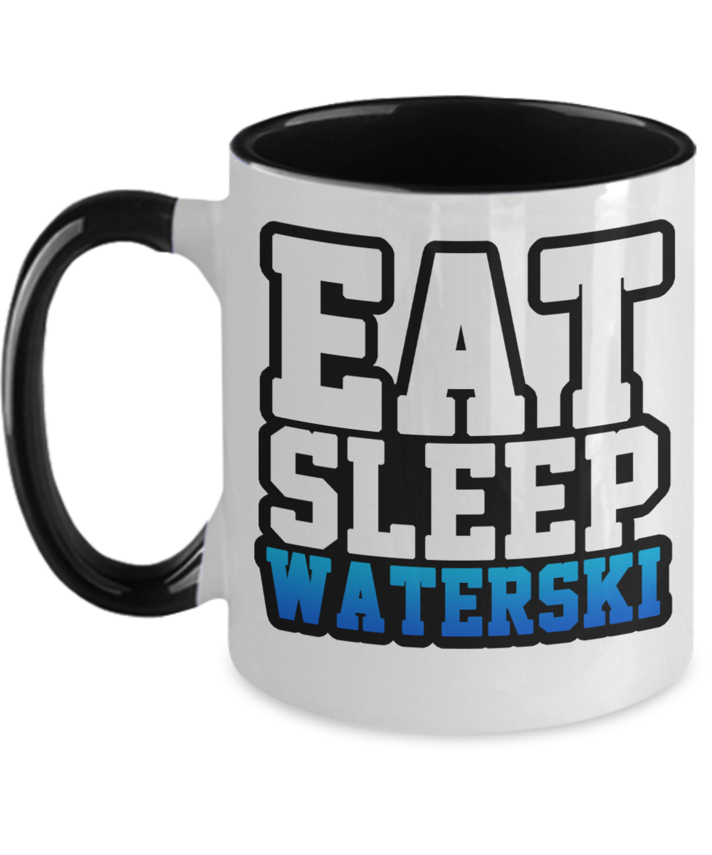 Skiing Gifts Eat Sleep Waterski Birthday Christmas Gift Idea For Men Women Two Tone Coffee Mug 11oz