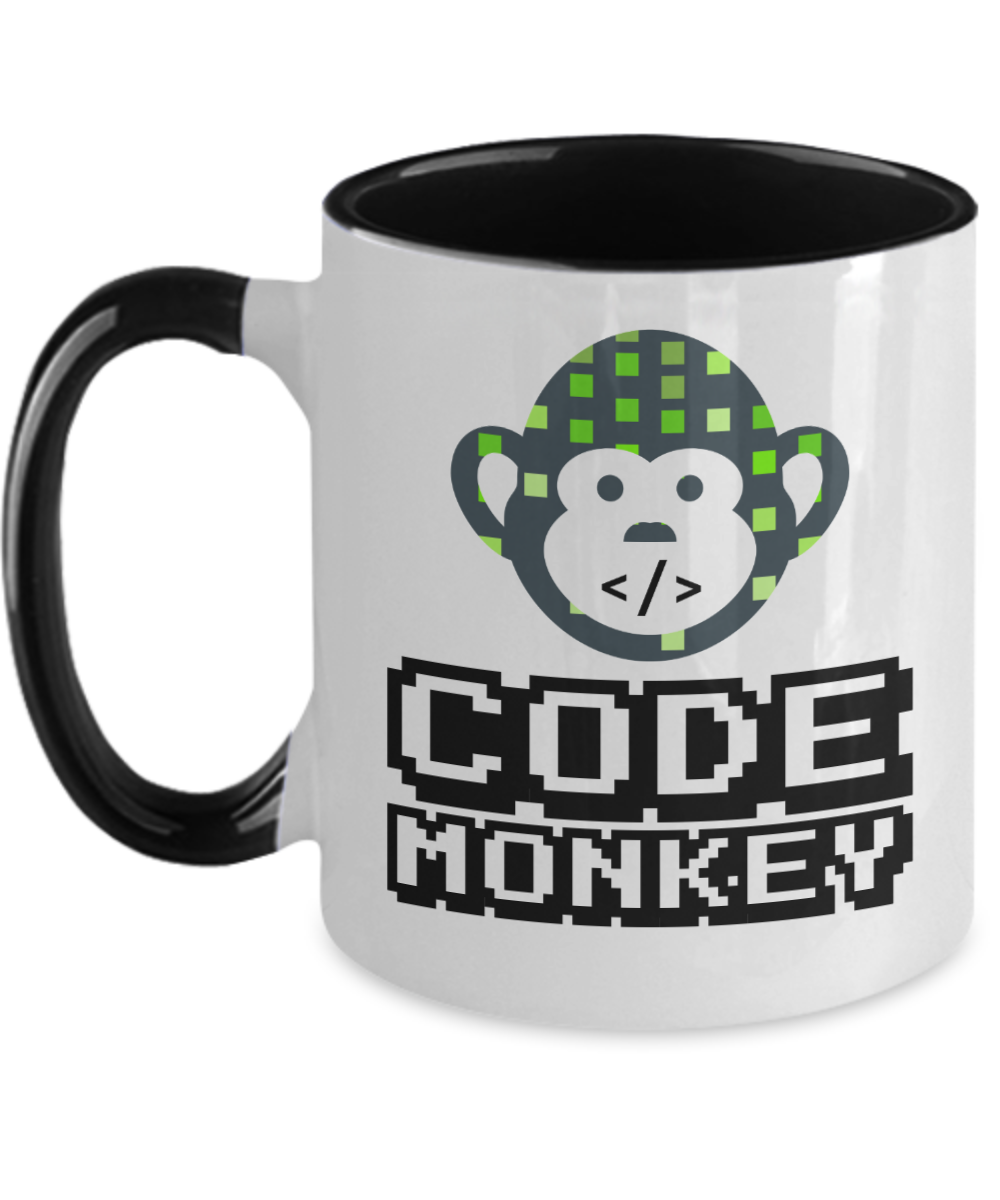 Computer Programming Gifts Code Monkey Birthday Christmas Gift Idea For Men Women Two Tone Coffee Mug 11oz