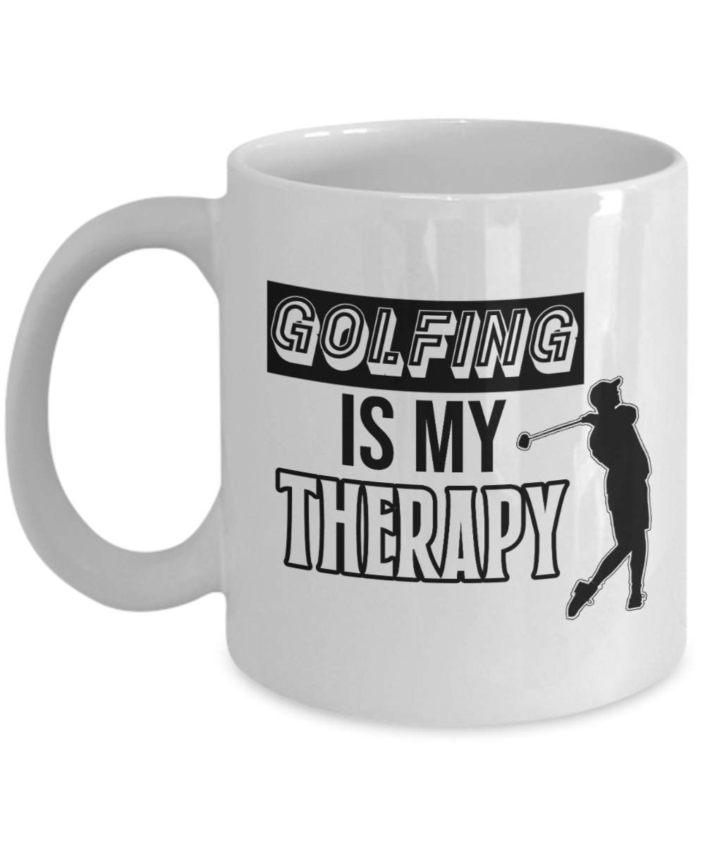 11 oz or 15 oz Coffee Mug - Golfing Is My Therapy - Boyfriend, Girlfriend, Birthday, Funny, Novelty, Gift