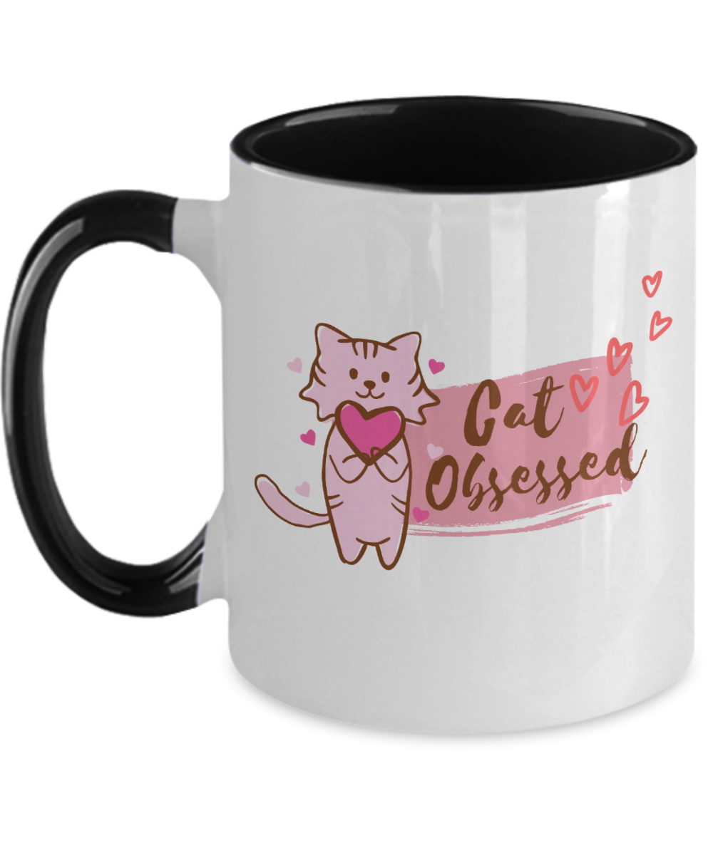 Cat Lovers Gifts Get Obsessed Birthday Christmas Gift Idea Two Tone Coffee Mug 11oz