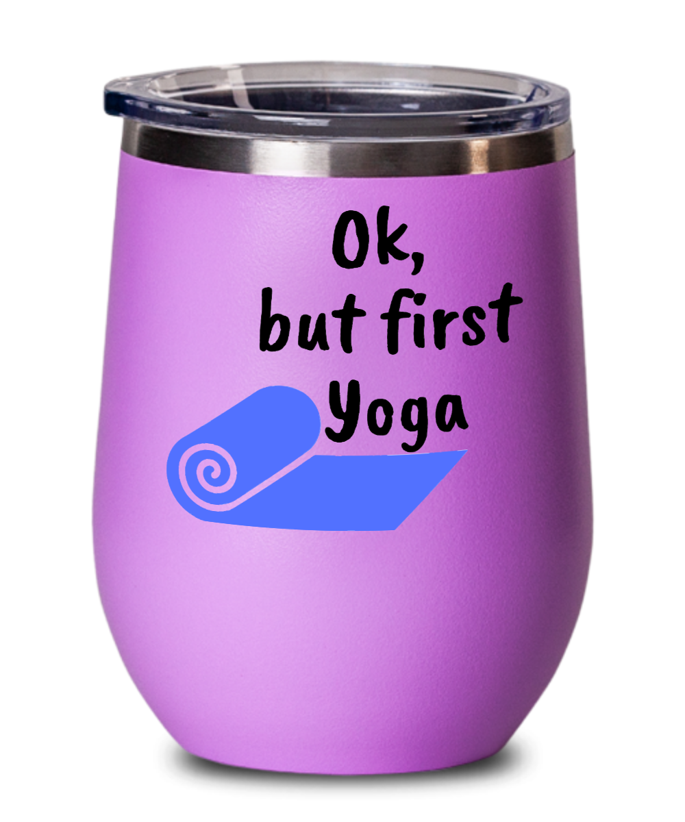 Yoga Gifts Ok But First Yoga Birthday Christmas Gift Idea For Men Women Wine Glass