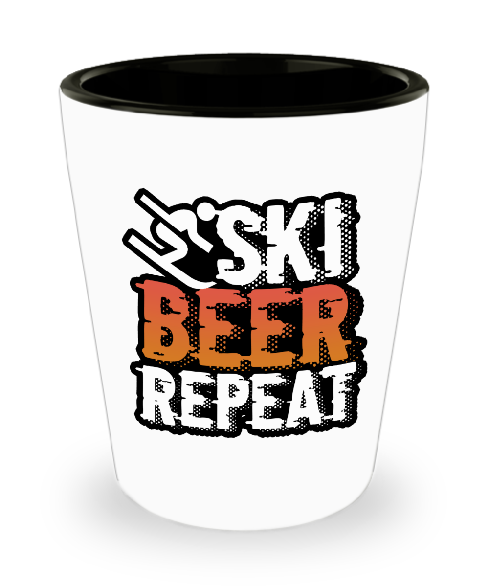 Skiing Gifts Ski Beer Repeat Birthday Christmas Gift Idea For Men Women Shot Glass