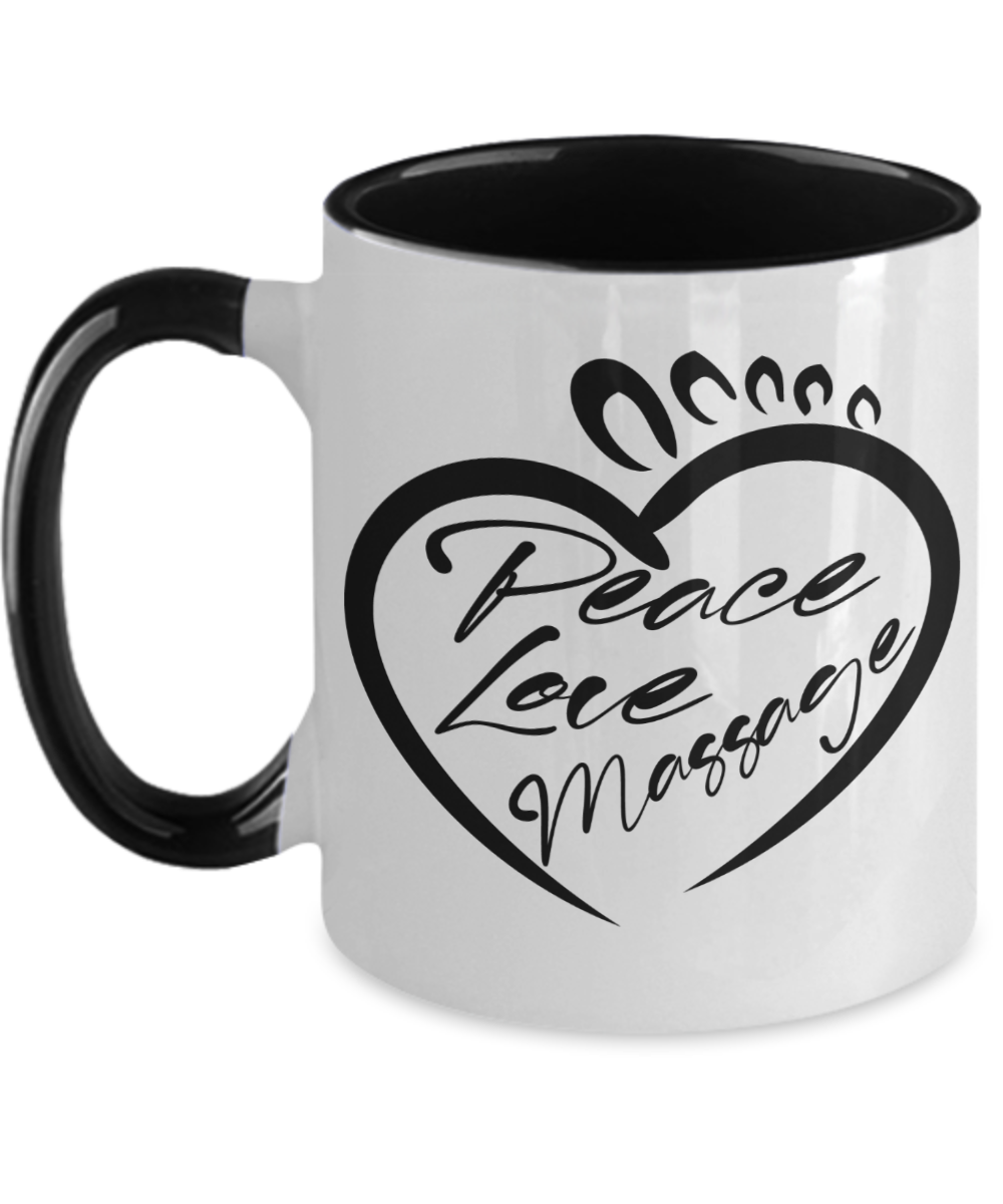 Massage Gifts Peace Love Massage Birthday Christmas Gift Idea Two Tone Coffee Mug 11oz