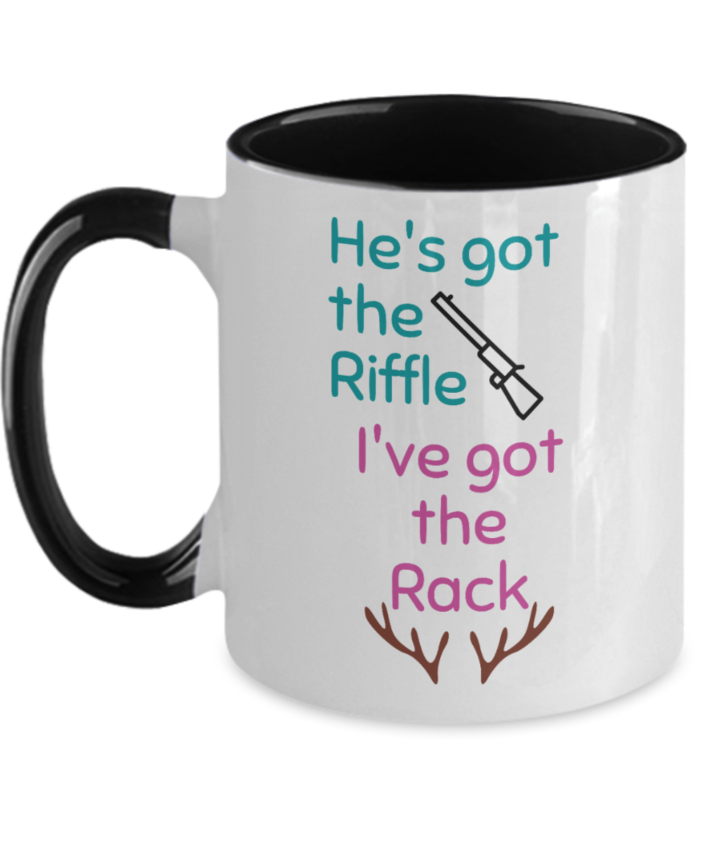 Hunting Gifts Hes Got The Riffle Birthday Christmas Gift Idea Two Tone Red Coffee Mug 11oz