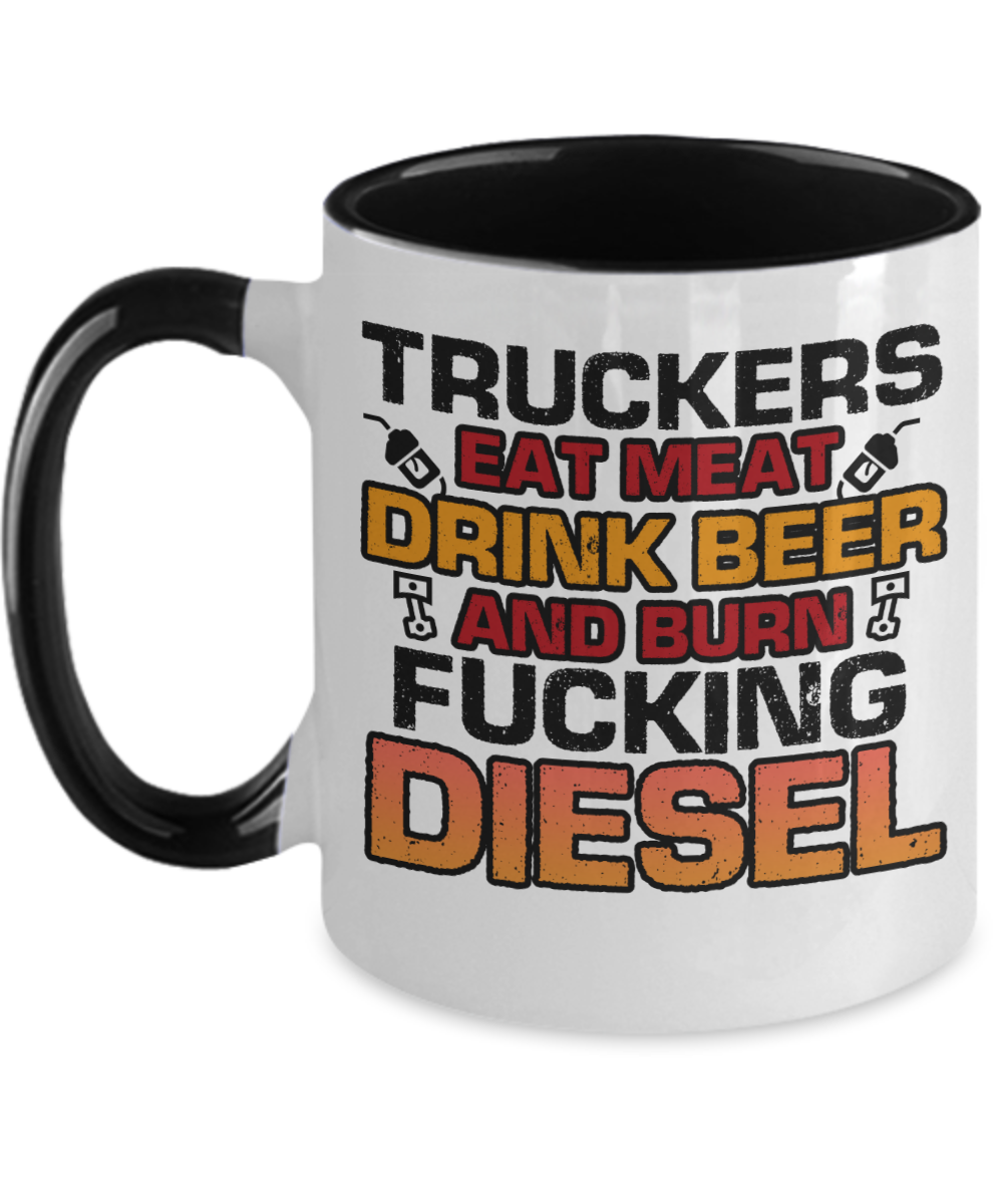 Trucker Gifts Truckers Eat Meat Drink Beer Birthday Christmas Gift Idea For Men Women Two Tone Coffee Mug 11oz