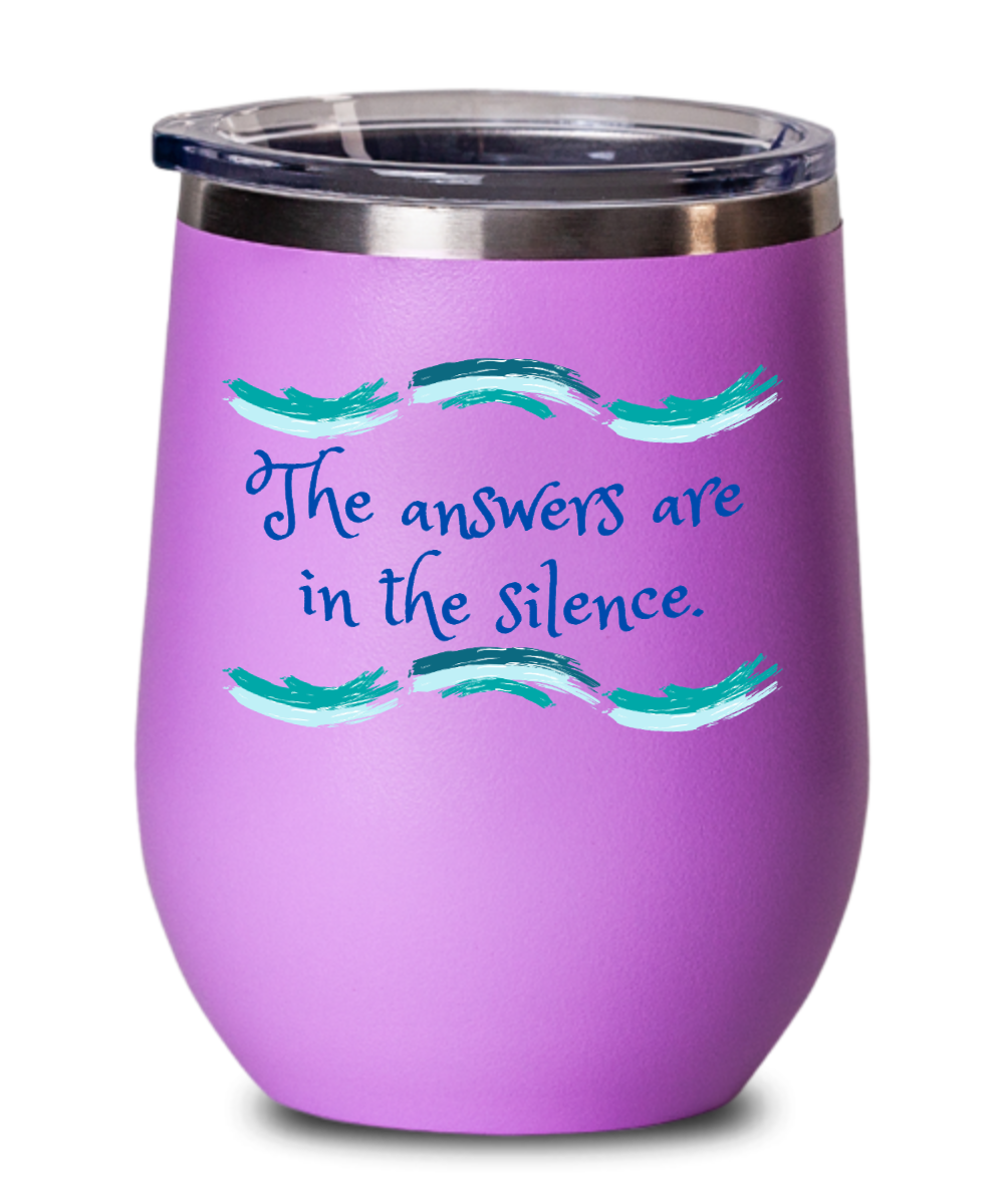 Yoga Gifts Answers Are In The Silence Birthday Christmas Gift Idea For Men Women Wine Glass