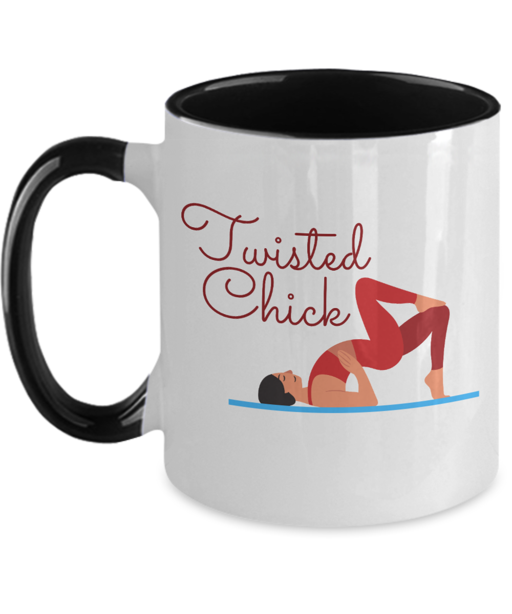 Yoga Gifts Twisted Chick Birthday Christmas Gift Idea For Women Two Tone Coffee Mug 11oz