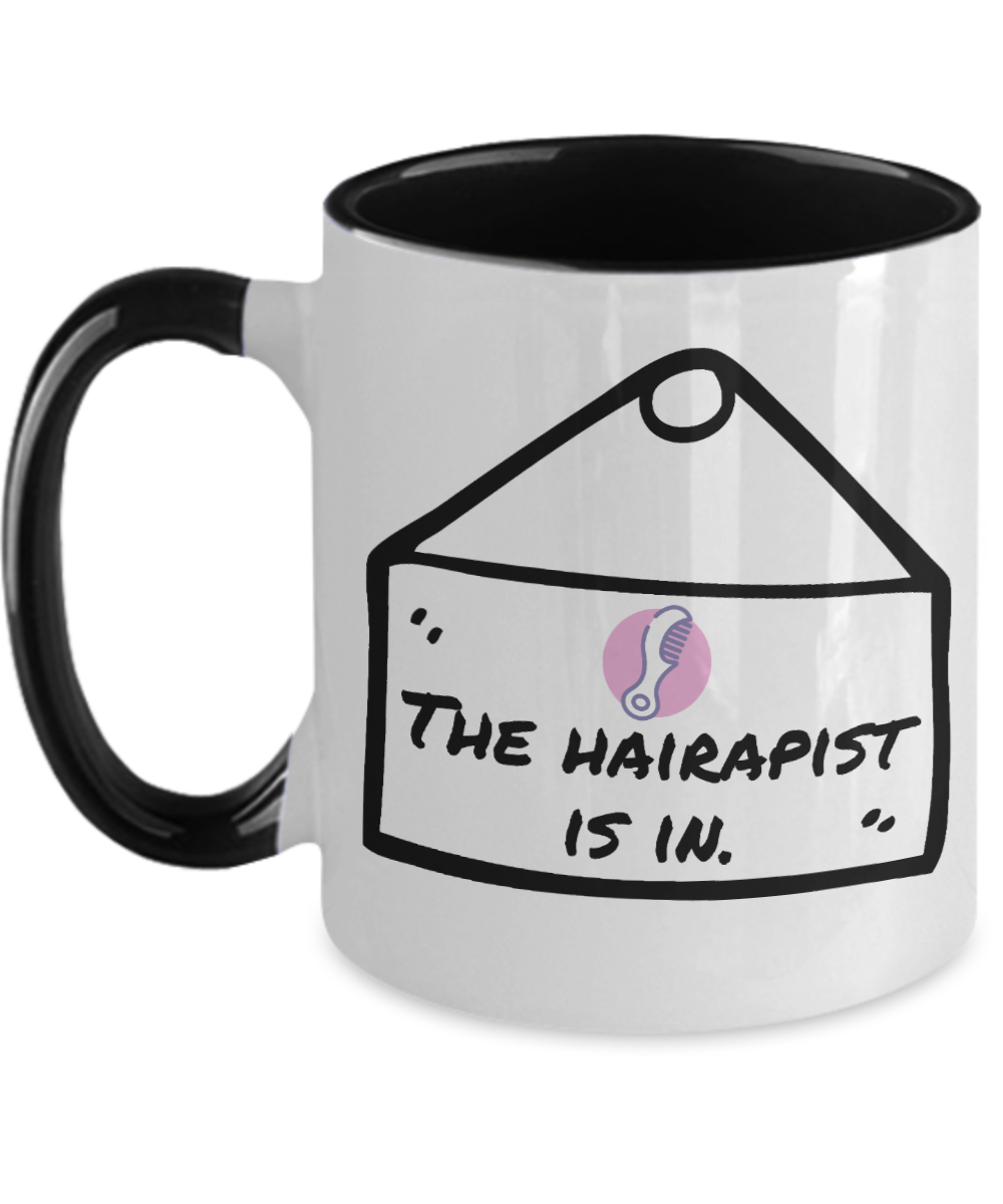 Hairdresser Gifts The Hairapist Is In Birthday Christmas Gift Idea For Men Women Two Tone Coffee Mug 11oz