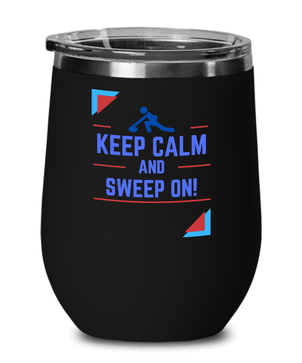 Curling Sport Gifts Keep Calm And Sweep On Birthday Christmas Gift Idea Wine Glass