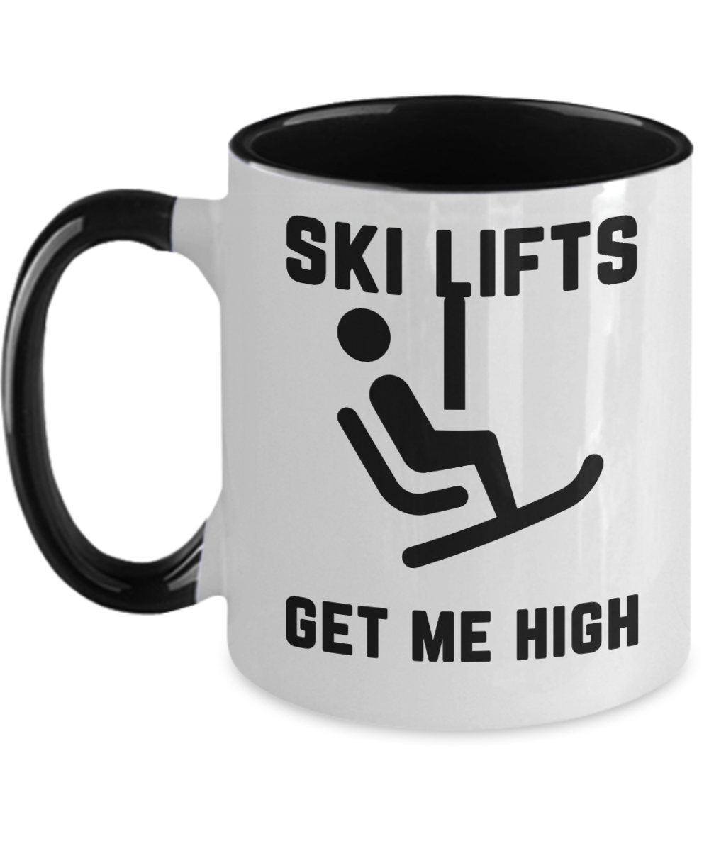 Skiing Gifts Ski Lifts Get Me High Birthday Christmas Gift Idea For Men Women Two Tone Coffee Mug 11oz