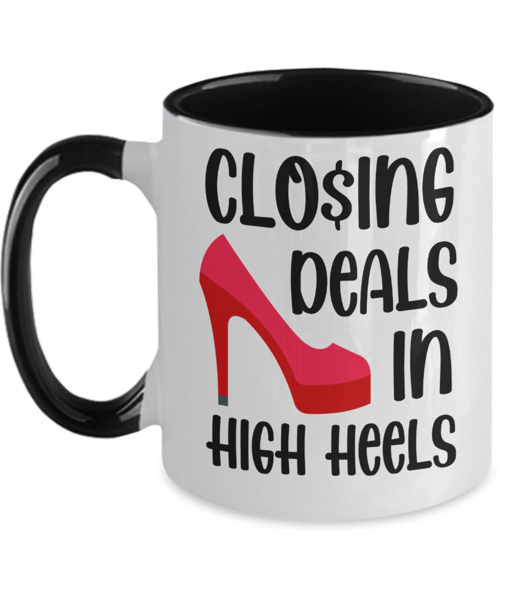 Realtor Gifts Closing Deals In High Heels Birthday Christmas Gift Idea Two Tone Coffee Mug 11oz