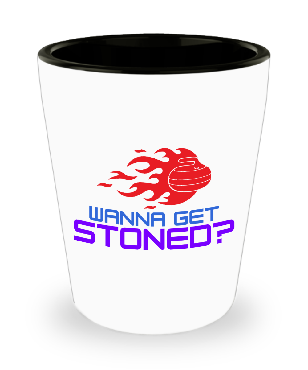 Curling Sport Gifts Wanna Get Stoned Birthday Christmas Gift Idea Shot Glass