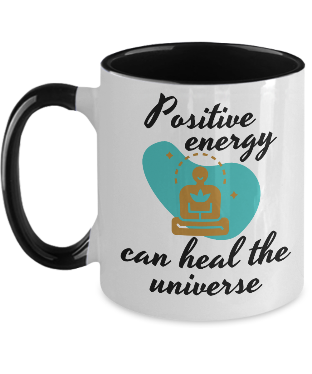 Yoga Gifts Positive Energy Birthday Christmas Gift Idea Two Tone Coffee Mug 11oz