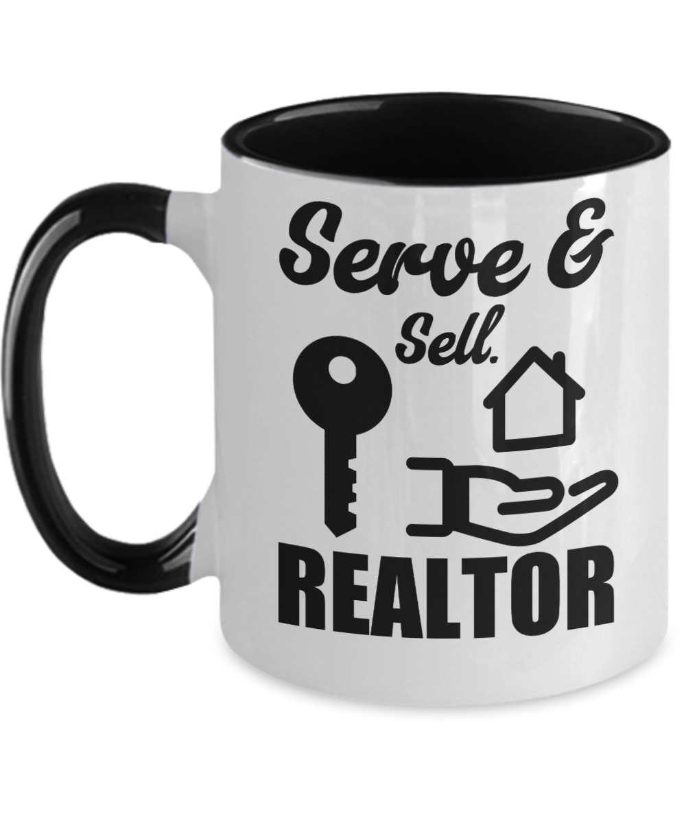 Realtor Gifts Serve And Sell Realtor Birthday Christmas Gift Idea Two Tone Coffee Mug 11oz