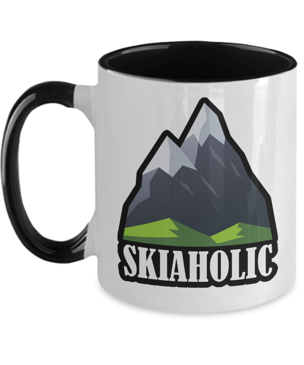 Skiing Gifts Skiaholic Birthday Christmas Gift Idea For Men Women Two Tone Coffee Mug 11oz