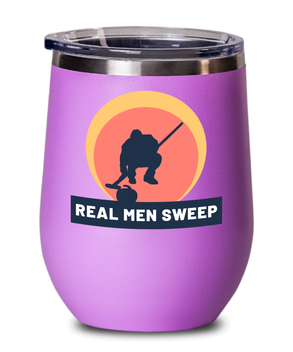 Curling Sport Gifts Real Men Sweep Birthday Christmas Gift Idea For Men Wine Glass