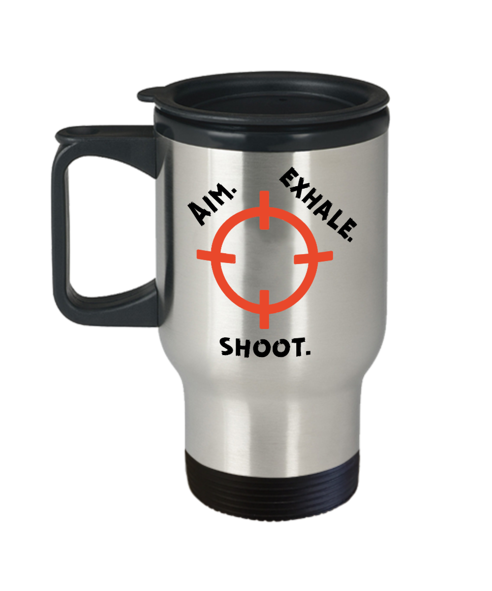 Hunting Gifts Aim Exhale Shoot Birthday Christmas Gift Idea For Men Women Travel Mug