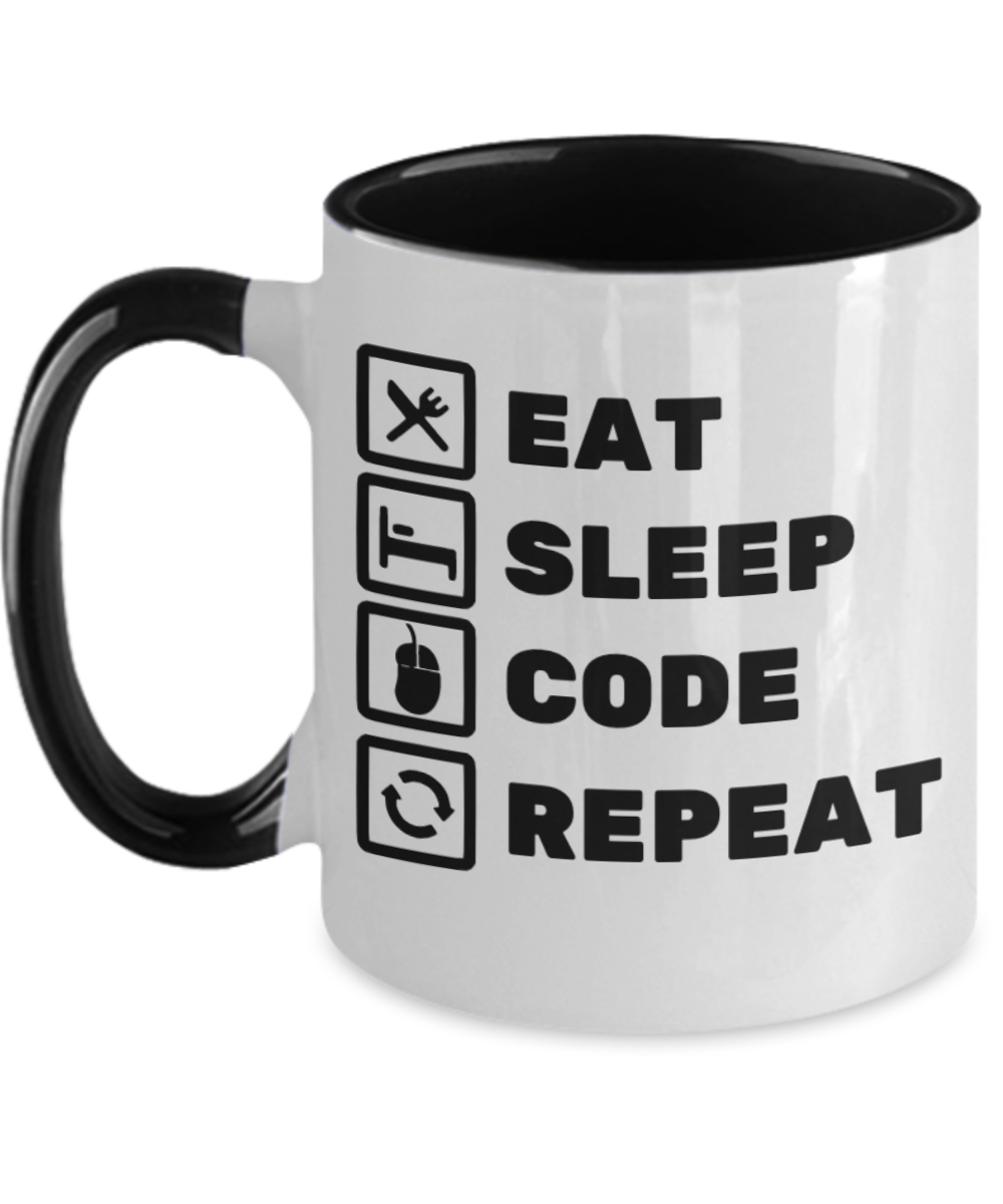 Programming Gifts Eat Sleep Code Repeat Birthday Christmas Gift Idea Two Tone Coffee Mug 11oz