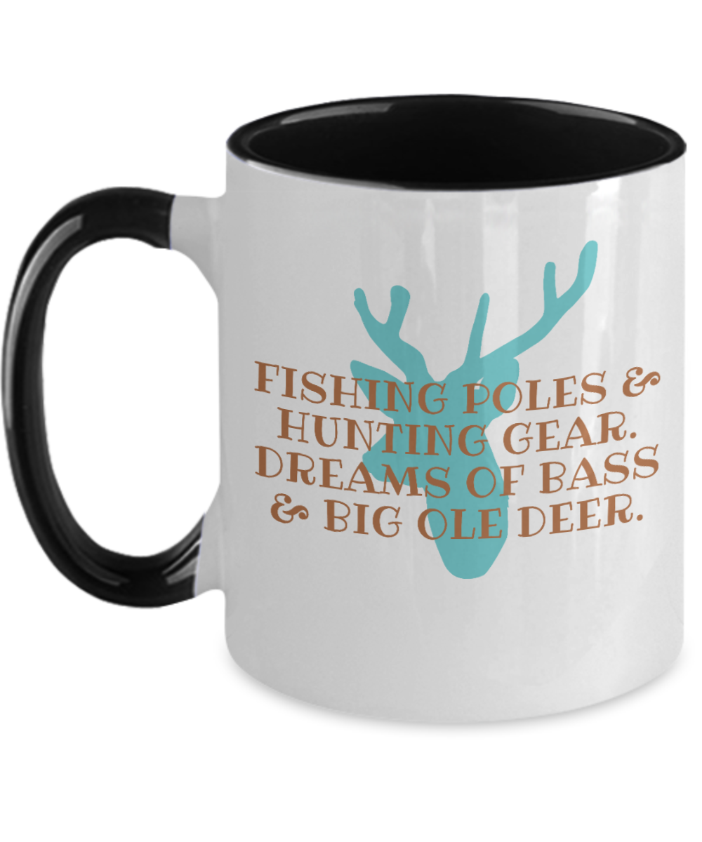 Hunting Gifts Fishing Poles And Hunting Gears Birthday Christmas Gift Idea Two Tone Red Coffee Mug 11oz