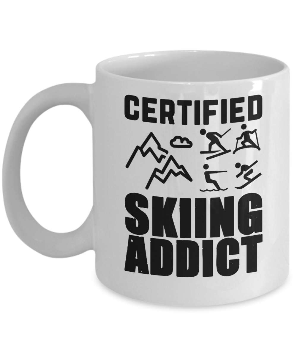 Skiing Gifts Coffee Mug Certified Skiing Addict Birthday Christmas Gift Idea For Men Women 11 oz or 15 oz