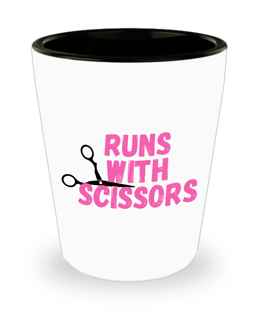 Hairdresser Gifts Runs With Scissors Birthday Christmas Gift Idea For Men Women Shot Glass