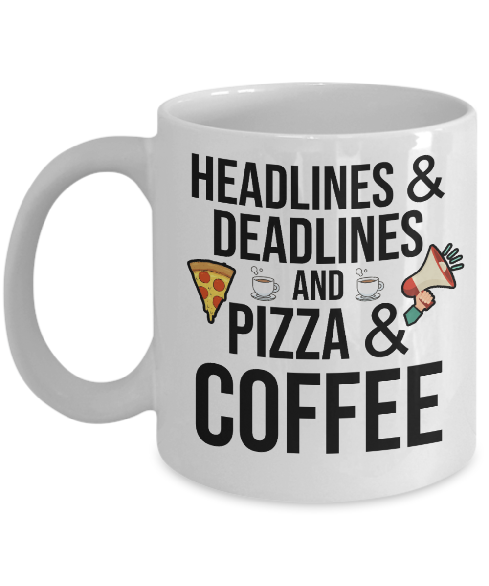 Journalist Gifts Coffee Mug Headlines And Deadlines Birthday Christmas Gift Idea For Men Women 11 oz or 15 oz