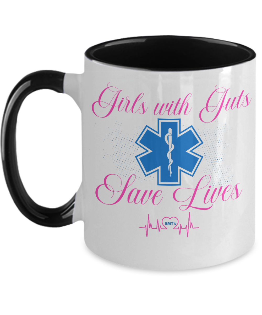 Emt Gifts Girls With Guts  Birthday Christmas Gift Idea For Women Two Tone Coffee Mug 11oz