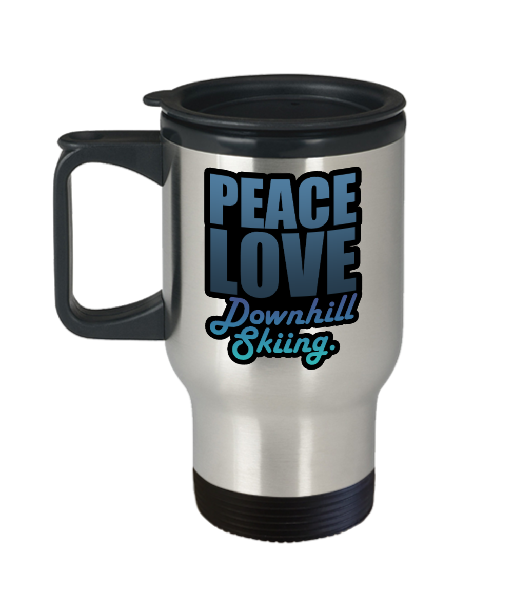 Skiing Gifts Peace Love Downhill Skiing Birthday Christmas Gift Idea For Men Women Travel Mug