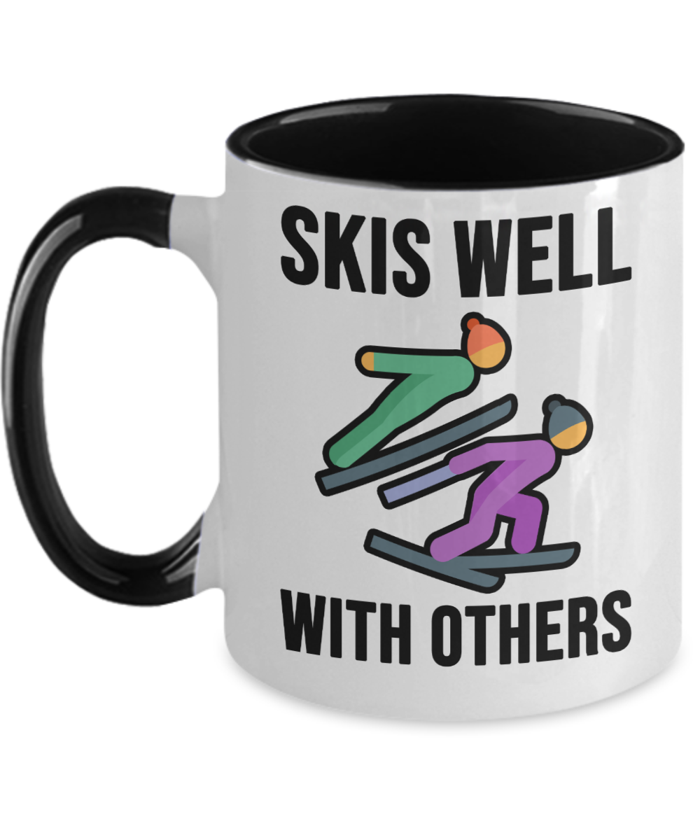 Skiing Gifts Skis Well With Others Birthday Christmas Gift Idea For Men Women Two Tone Coffee Mug 11oz