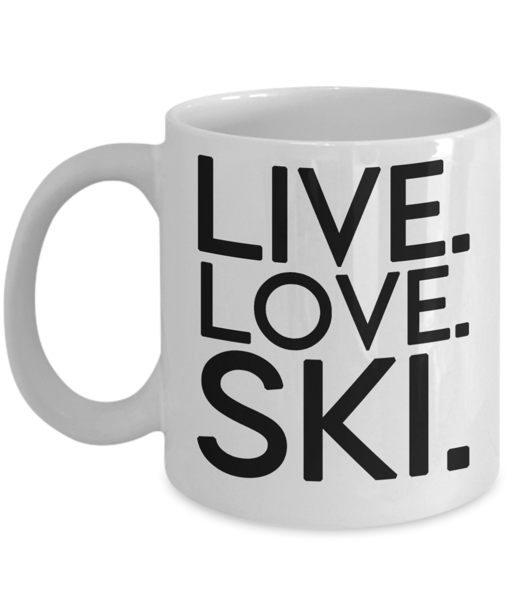 Skiing Gifts Coffee Mug Live Love Ski Birthday Christmas Gift Idea For Men Women 11 oz or 15 oz