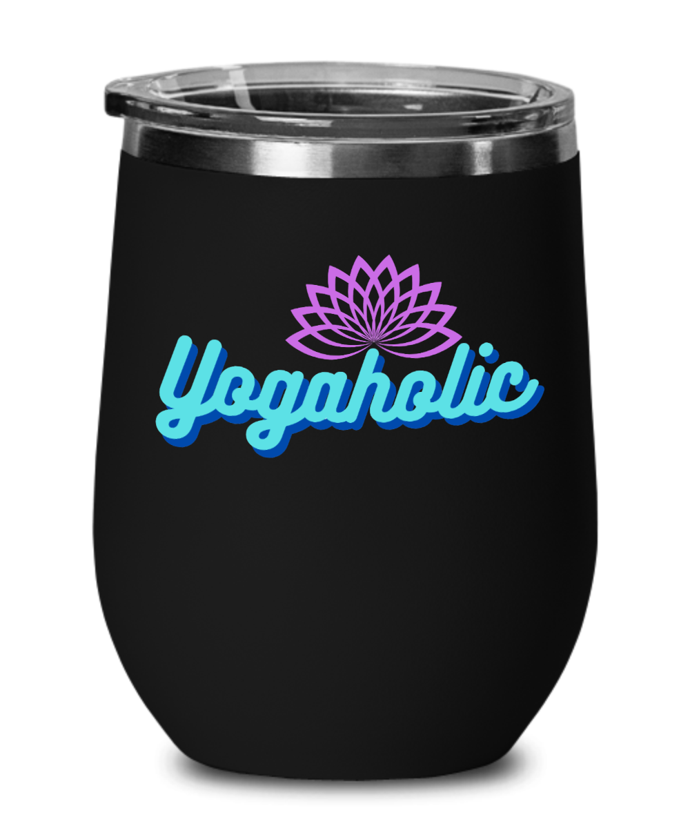 Yoga Gifts Yogaholic Birthday Christmas Gift Idea For Men Women Wine Glass