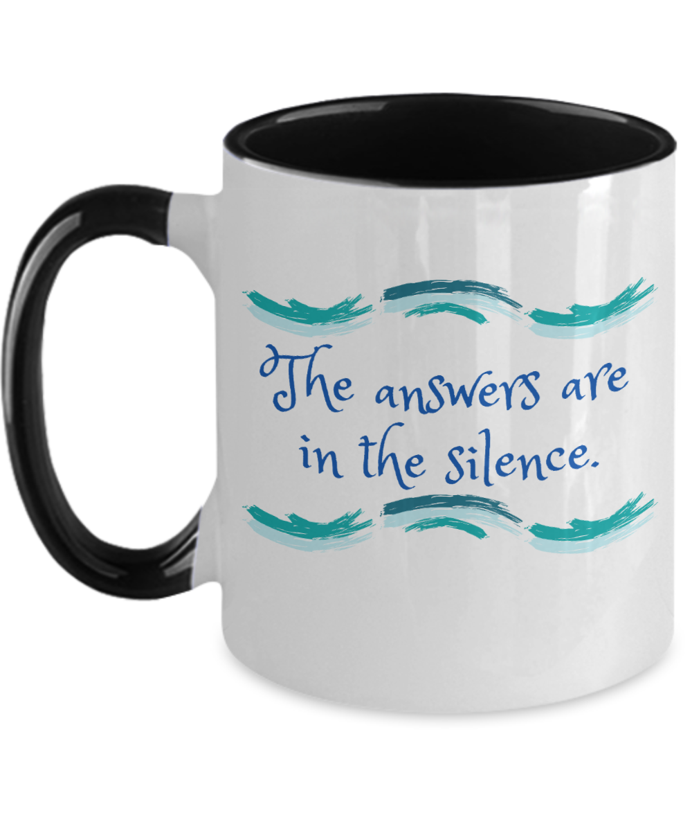 Yoga Gifts Answers Are In The Silence Birthday Christmas Gift Idea Two Tone Coffee Mug 11oz