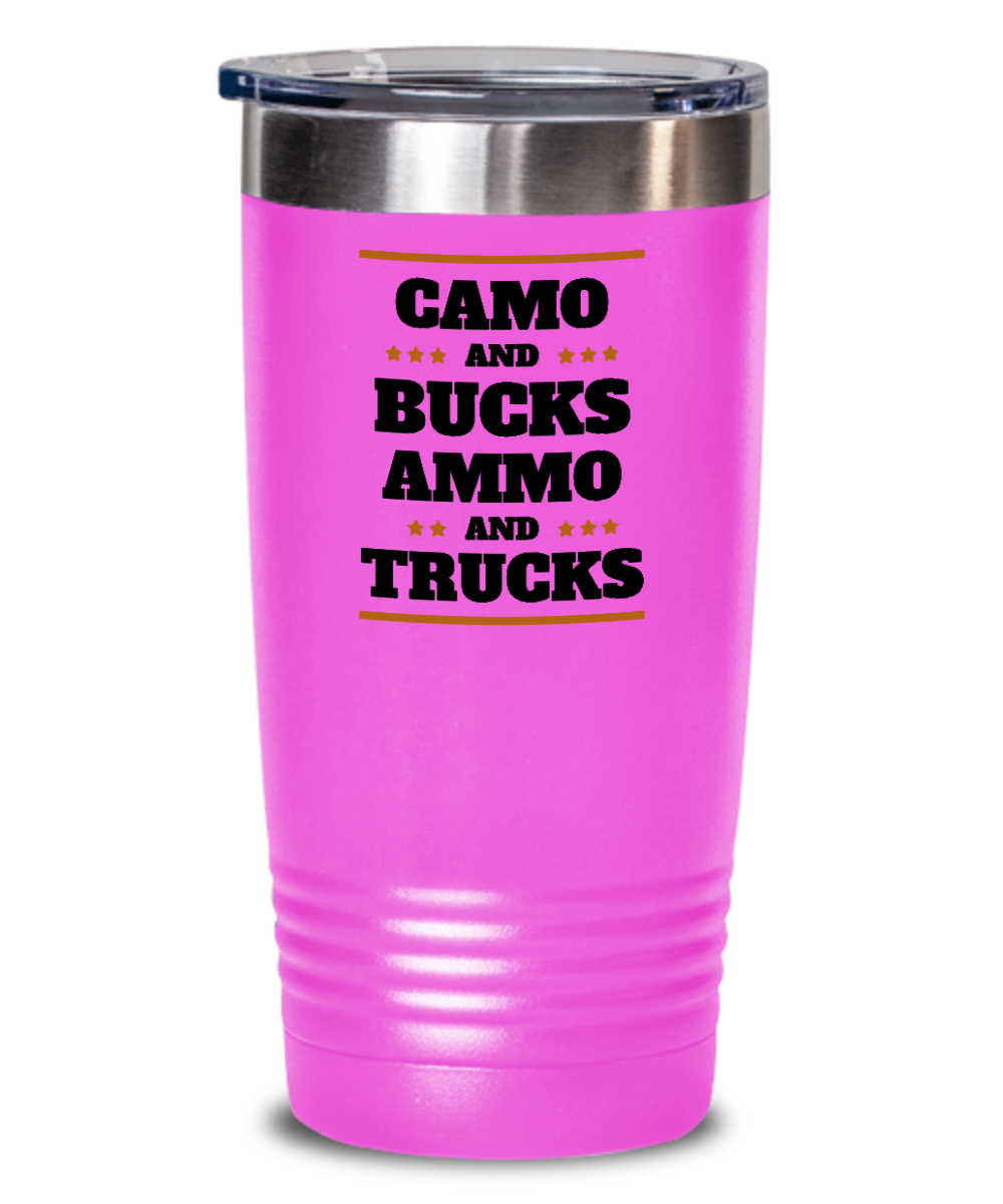 Hunting Gifts Camo And Bucks Ammo And Trucks Birthday Christmas Gift Idea 20oz 20oz or 30oz Tumbler