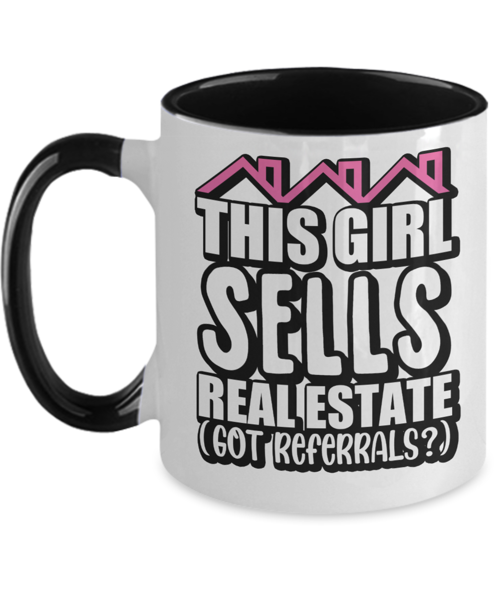 Realtor Gifts This Girl Sells Real Estate Birthday Christmas Gift Idea Two Tone Coffee Mug 11oz