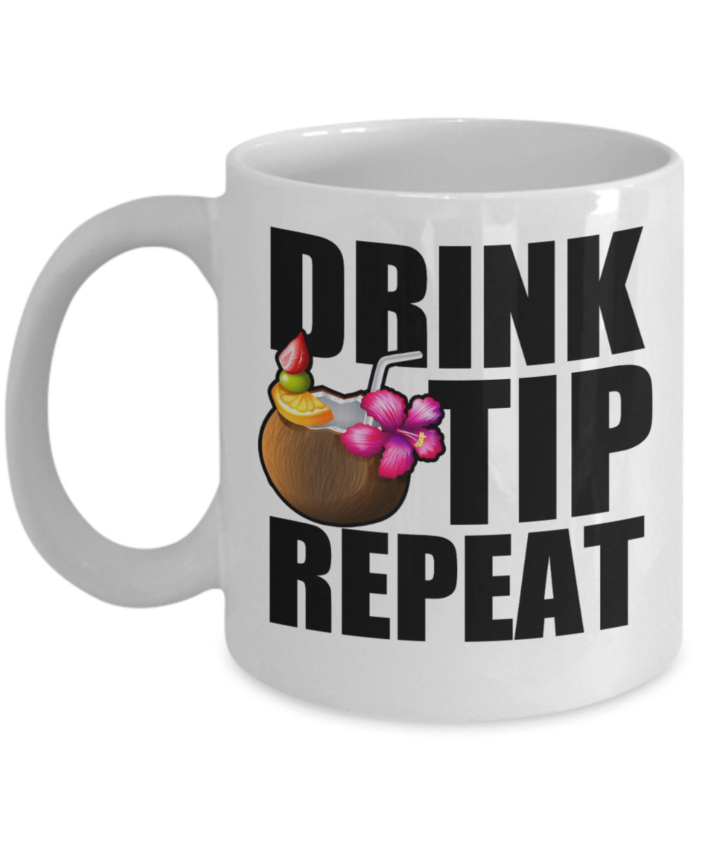 Bartender Gifts Coffee Mug Drink Tip Repeat Birthday Christmas Gift Idea For Men Women 11 oz or 15 oz