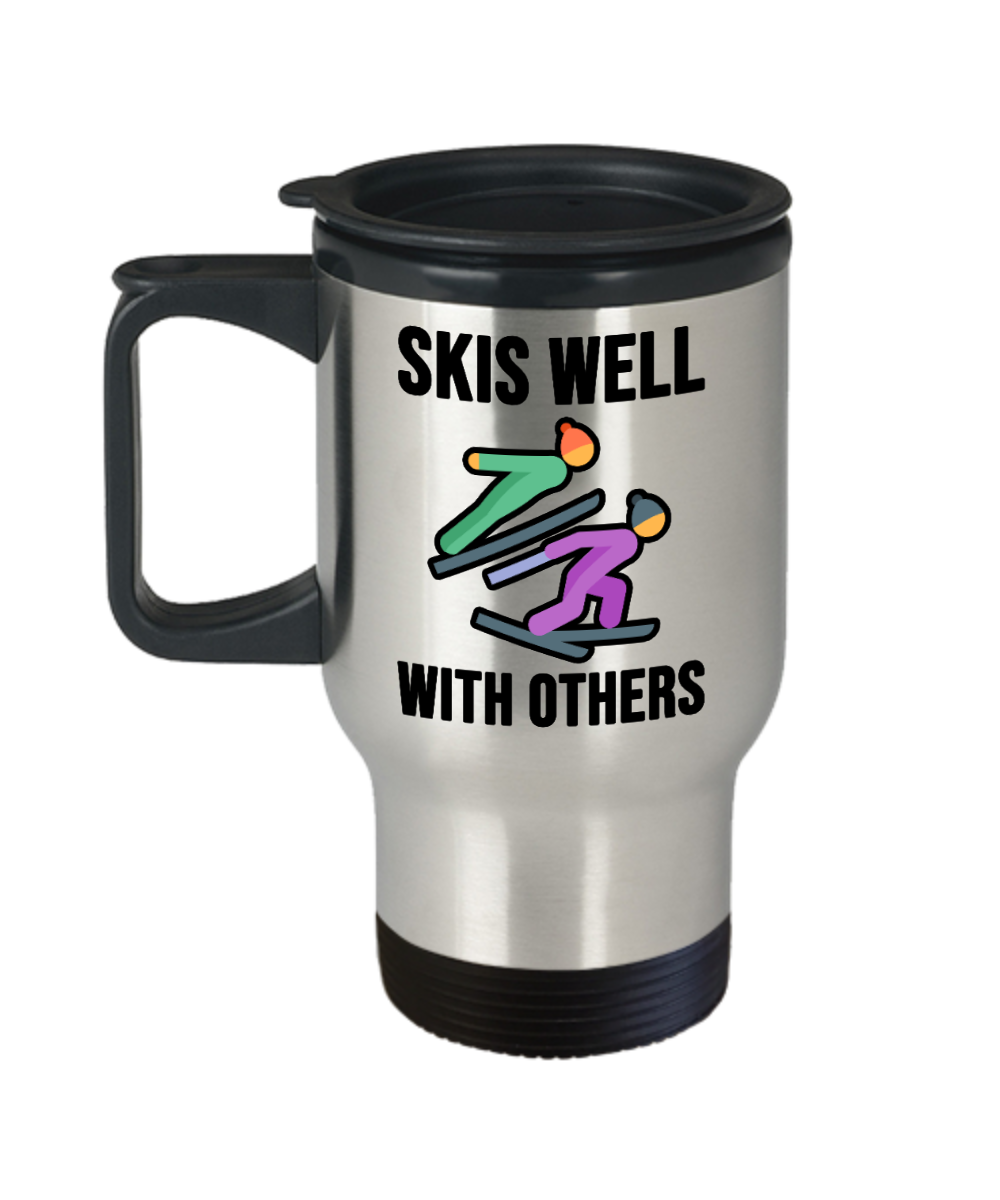 Skiing Gifts Skis Well With Others Birthday Christmas Gift Idea For Men Women Travel Mug