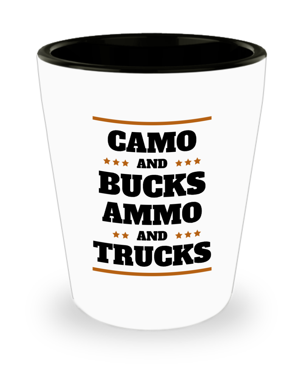 Hunting Gifts Camo And Bucks Ammo And Trucks Birthday Christmas Gift Idea For Men Women Shot Glass