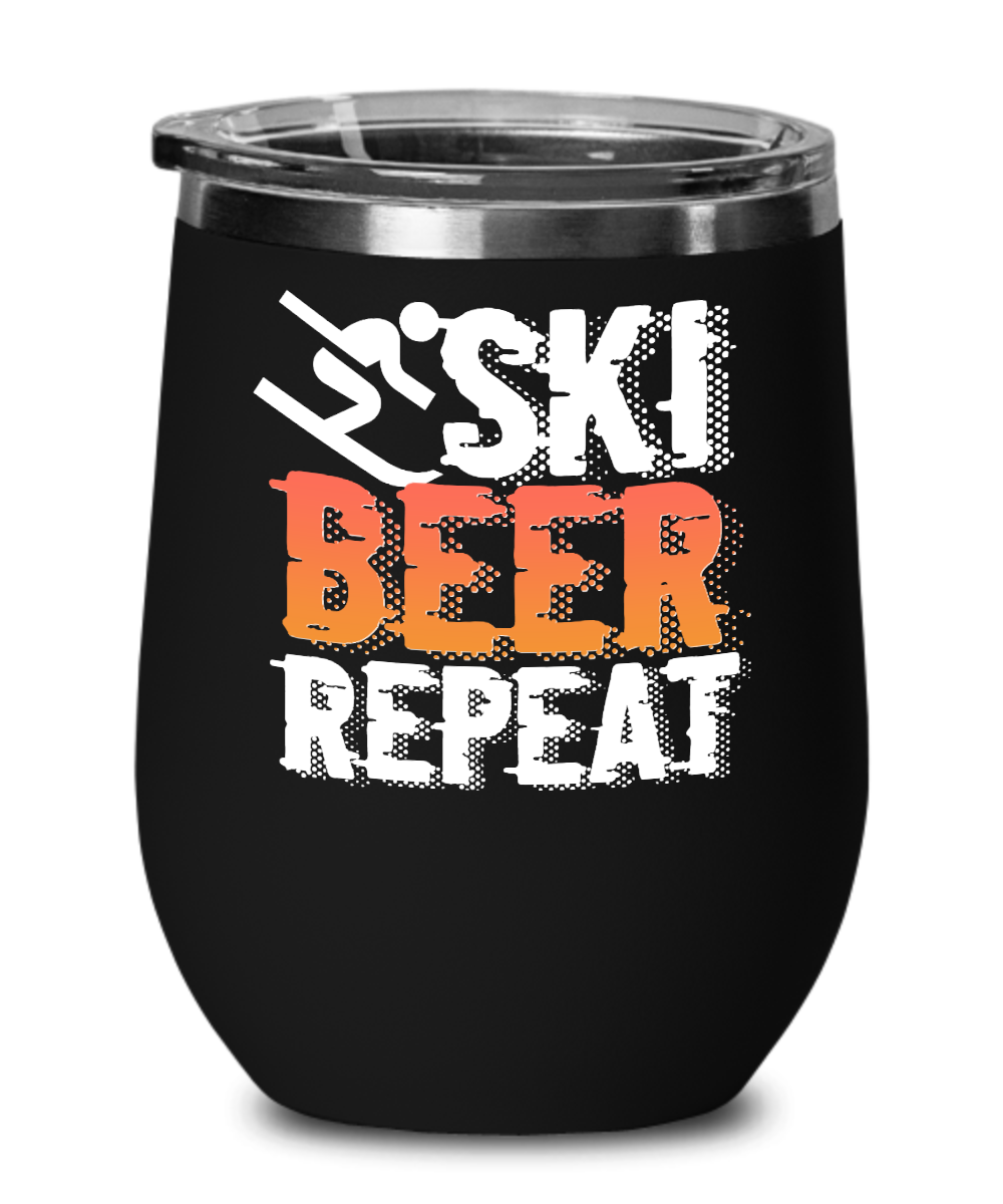 Skiing Gifts Ski Beer Repeat Birthday Christmas Gift Idea For Men Women Wine Glass