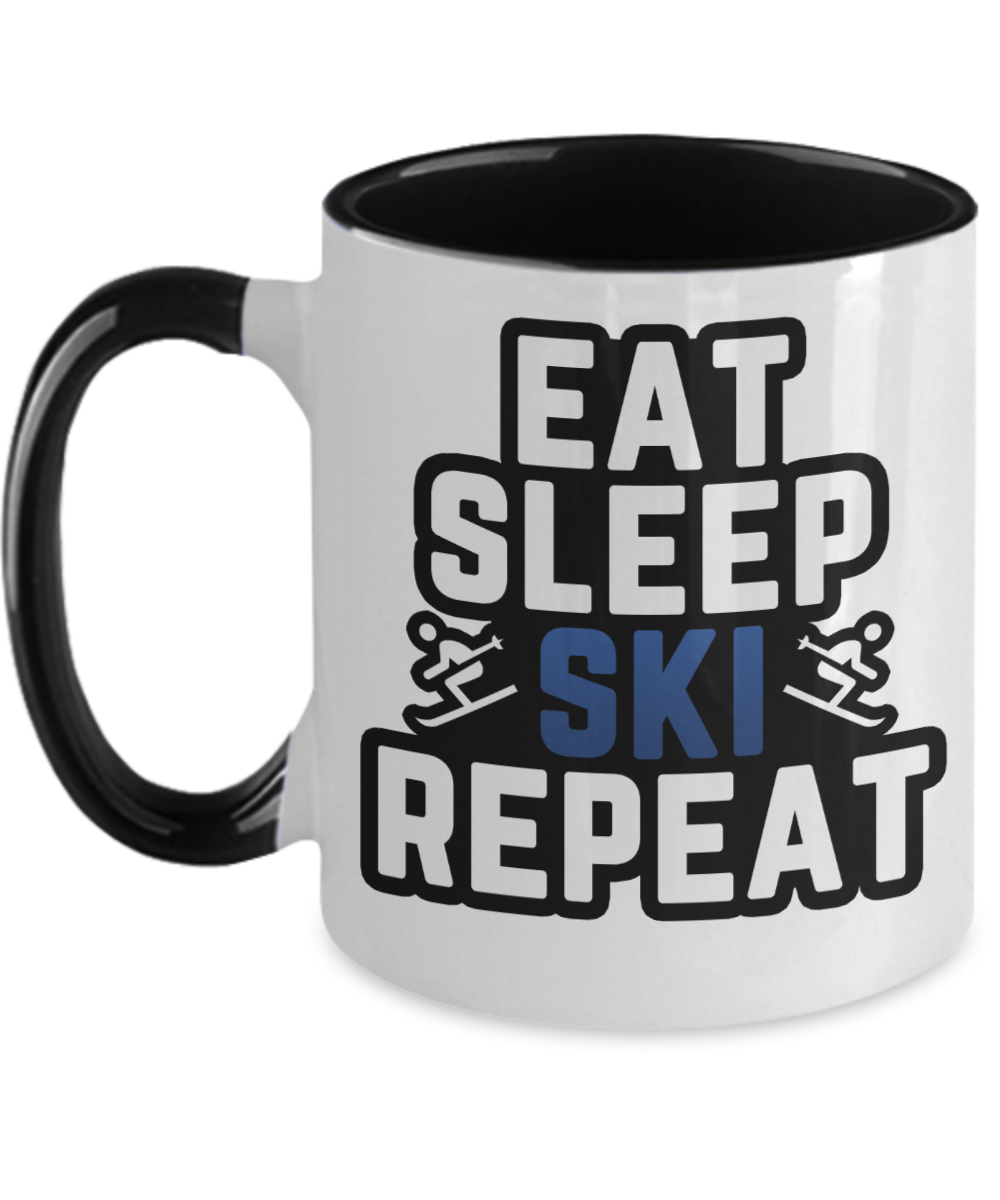 Skiing Gifts Eat Sleep Ski Repeat Birthday Christmas Gift Idea For Men Women Two Tone Coffee Mug 11oz