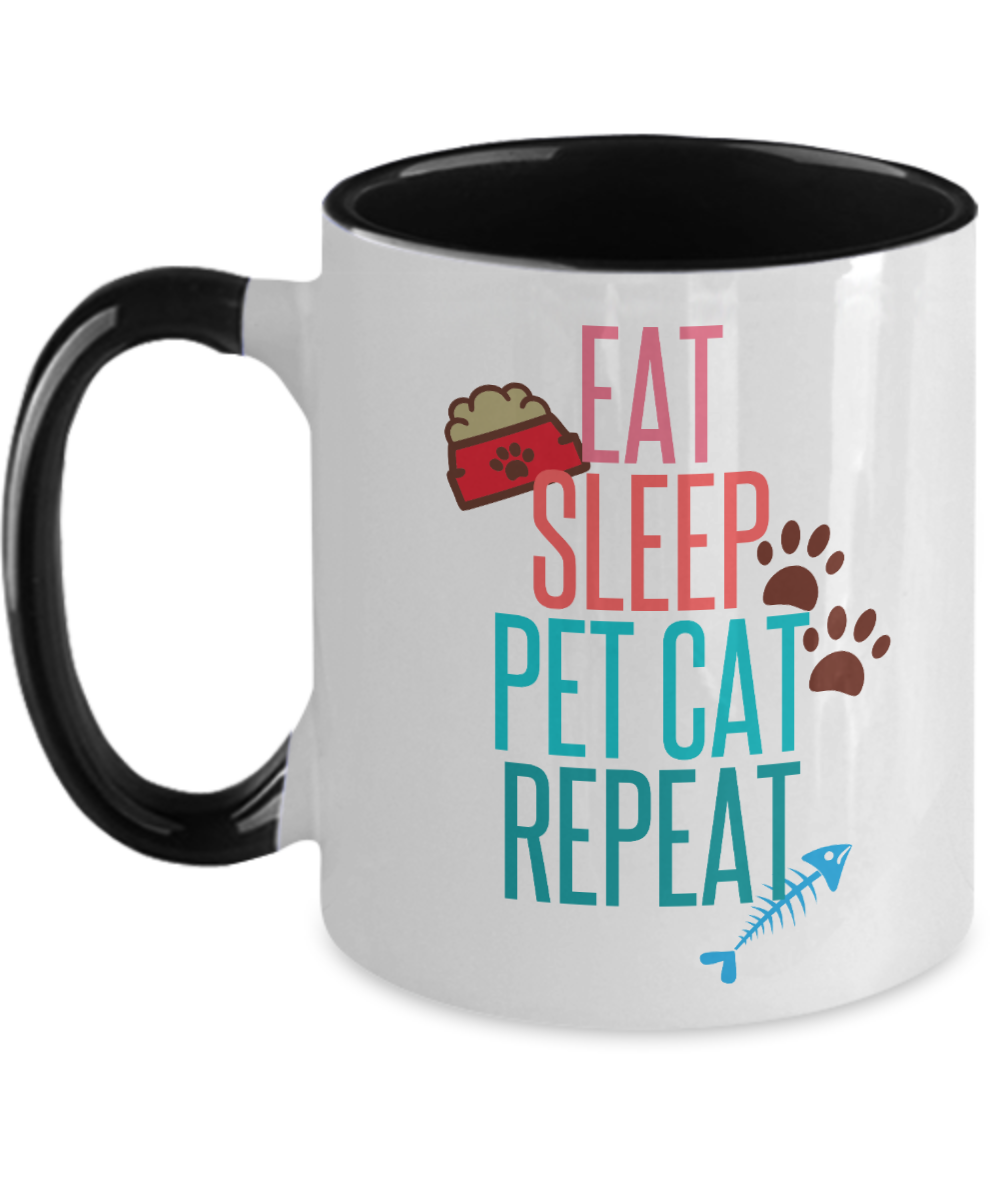 Cat Lovers Gifts Eat Sleep Pet Cat Repeat Birthday Christmas Gift Idea Two Tone Coffee Mug 11oz